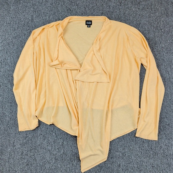 Eileen Fisher Minimalist Draped Cardigan XL Yellow Silk Cotton Knit Lightweight — photo 2